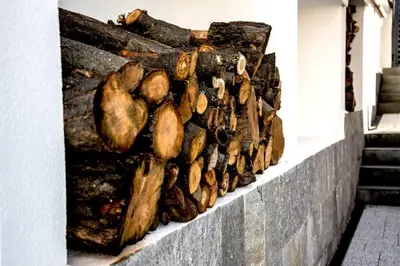 a pile of logs on top of a wall at Green Villa in Saparewo