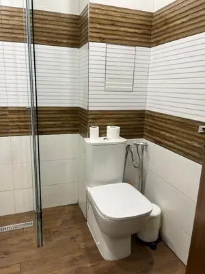 a bathroom with a toilet and a shower at Niko's deluxe apartment in Sofia