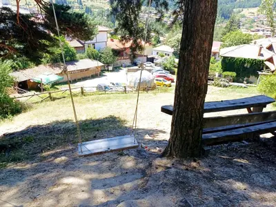 a swing hanging from a tree next to a bench at Guest Rooms Dona in Koprivshtitsa