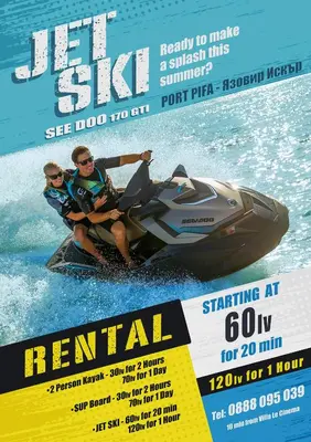 two people riding a jet ski on the water at Villa Le Cinema in Shiroki Dol