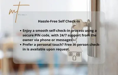 a sign that says free self check in on a door at Heart of the City 2-Bedroom Apartment in Plovdiv