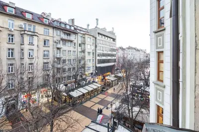 a view of a city street with buildings at 1 BR Wine Journey in Sofia