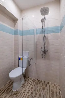 a bathroom with a toilet and a shower at Blue house Sofia Top Center 3BDR family & friends in Sofia