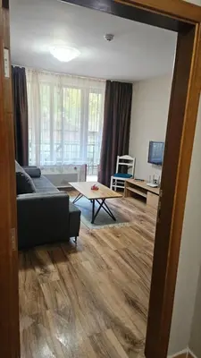 a living room with a couch and a table at Minkov Apartments, Пампорово - Замъка 2 in Pamporovo