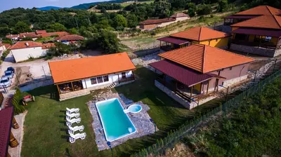 an aerial view of a house with a swimming pool at Етно комплекс 