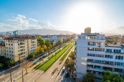 an aerial view of a city with buildings at On the top! in Sofia