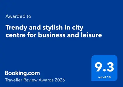 a blue screen with the words travel review awards on it at Trendy and stylish in city centre for business and leisure in Sofia
