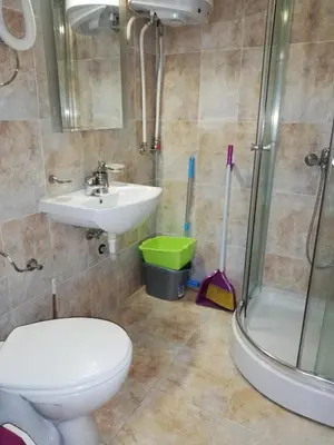 a bathroom with a toilet and a sink and a shower at The Castle Mansarde on the slope 7 - Pamporovo in Pamporovo