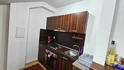 a small kitchen with a sink and a stove at The Castle Mansarde on the slope 7 - Pamporovo in Pamporovo