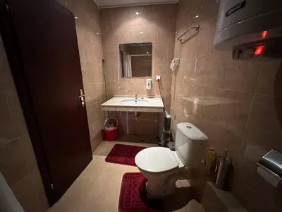 a bathroom with a toilet and a sink at 2BR Mountain View Apartment - Washer, 300mbps WIFI, Aircon in Bansko
