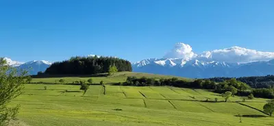 a green field with mountains in the background at Mountain Paradise 1 - 1 Bedroom South facing balcony - 300mbps Wi-fi in Bansko