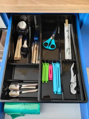 a drawer full of utensils in a tray at Royal Blue River Pearl in Sandanski