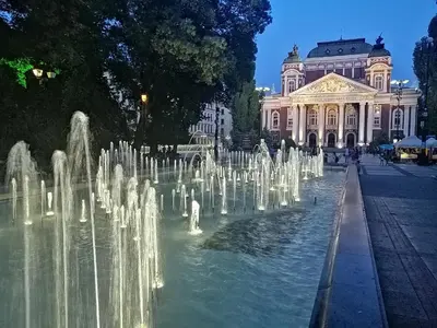 a water fountain in front of a building at Cappuccino Dream in Sofia