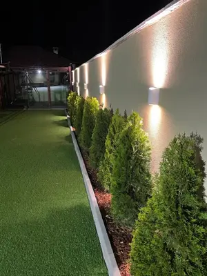 a row of plants on the side of a building with lights at Forest Oasis Guest House FREE PARKING in Sapareva Banya