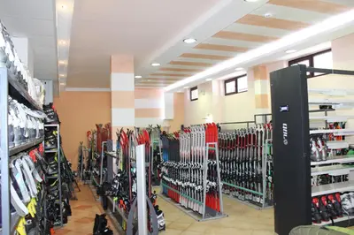 a store filled with lots of skis on display at Studio Royal Plaza sleeps 4 Prime location, distance to ski lift - 50M in Borovets