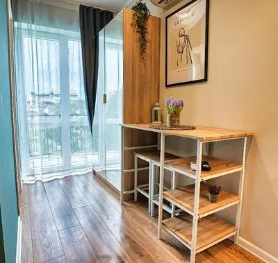 a room with a desk and a window at Lily's Studio 2 by Bulgarentals - Central Sofia in Sofia