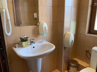 a bathroom with a sink and a toilet at Banderitsa Studio Bansko 2 in Bansko