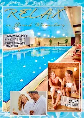 a collage of pictures of a swimming pool at Snowy tale in Pamporovo