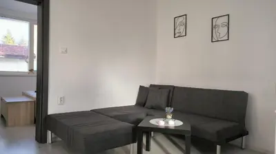 a living room with a couch and a table at Tea House Samokov in Samokov
