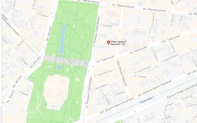 a map of a city with a red dot at Top Center Studio 5 in Sofia
