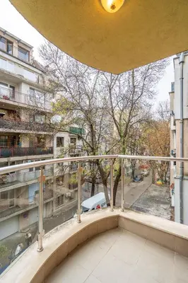 a balcony with a view of a street at Premium comfy 2BDR Apt - Free Parking - Fast Wi-Fi in Sofia