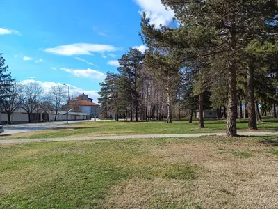a park with trees and a path at Pravets spa resort apartments in Pravets