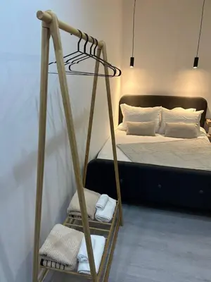 a bedroom with a bunk bed with a ladder next to it at Pirotska Modern Room in Sofia