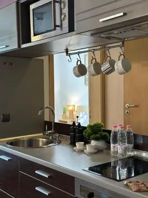 a kitchen with a sink and a microwave at Rakovski Residence in Sofia