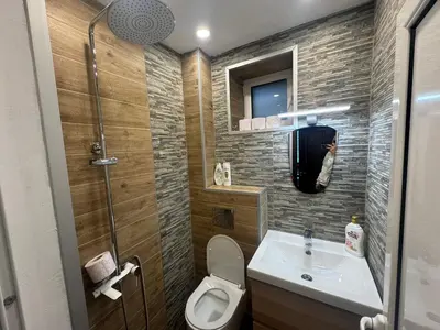 a bathroom with a toilet and a sink at Villa Gusto, 3km from Pamporovo in Pamporovo