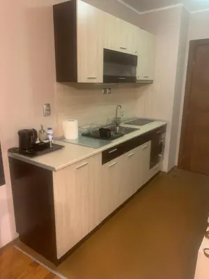 a kitchen with a sink and a counter top at Lorena’s Apartment Bansko,near Gondola in Bansko