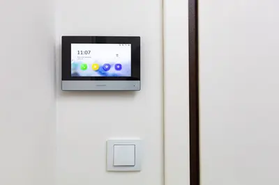 a flat screen tv on a white door at Radiant Retreat - Bright 1BD Haven in Plovdiv by Flat Mаnager in Plovdiv