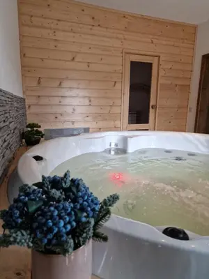 a tub filled with water with a bunch of blueberries in it at Rodopi Guest House in Tsigov Chark