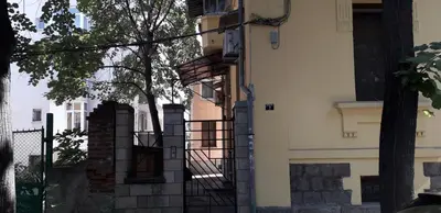 a building with a fire escape on the side of it at Studio V Plovdiv in Plovdiv
