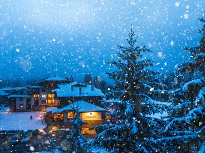 a house with a christmas tree in the snow at OAK PARADISE in Smolyan