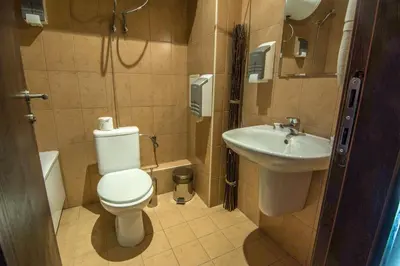 a small bathroom with a toilet and a sink at Banderitsa Apartment 3 in Bansko