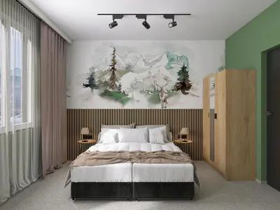a bedroom with a large bed and a painting on the wall at Hotel Etropol, Center Etropole in Etropole