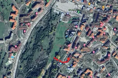 a map of a city with red dots at KS Rooftop 180° in Bansko