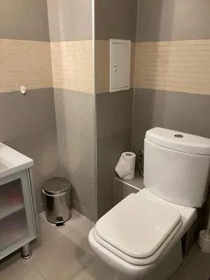 a bathroom with a white toilet and a sink at Apartment 26А Detelina Residence in Bansko