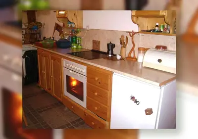 a kitchen with a stove and a dishwasher at ВИЛА ПЕРИКА-Vila PERIKA in Borino