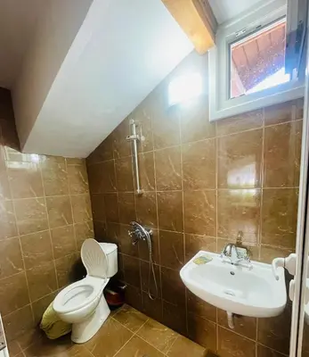 a bathroom with a toilet and a sink at Вила Маца in Sapareva Banya