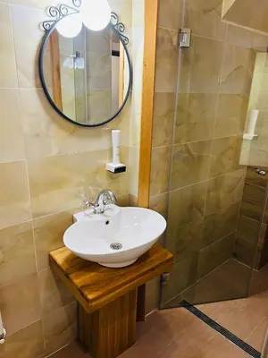 a bathroom with a sink and a shower at Villa Ema in Panichishte