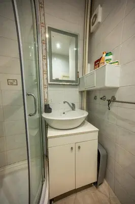 a bathroom with a sink and a shower at 3-BR Central Residence in Sofia