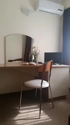 a desk with a chair and a mirror at Hotel of Bulgarian Academy of Sciences in Sofia