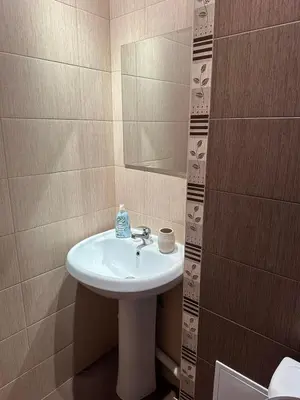 a bathroom with a white sink and a mirror at Апартамент Бояна in Plovdiv