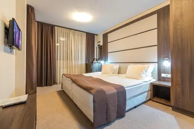a hotel room with a bed and a television at Hotel Zara in Bansko