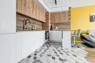 a kitchen with a sink and a counter at Luxury 2 BDRM Getaway and Free Parking in Sofia