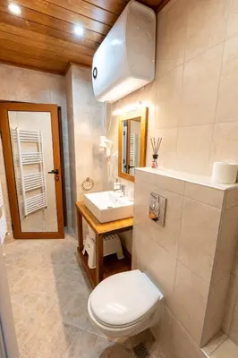 a bathroom with a toilet and a sink at Apart house EMA 2 in Bansko