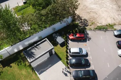 an overhead view of parked cars in a parking lot at ТОП Апартаменти в Панорама Парк in Plovdiv