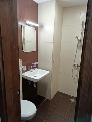 a bathroom with a sink and a toilet and a shower at Villa Victoria in Stoykite