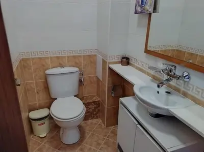 a bathroom with a toilet and a sink at 2BR mountain view, SPA, parking, ski piste in Bansko